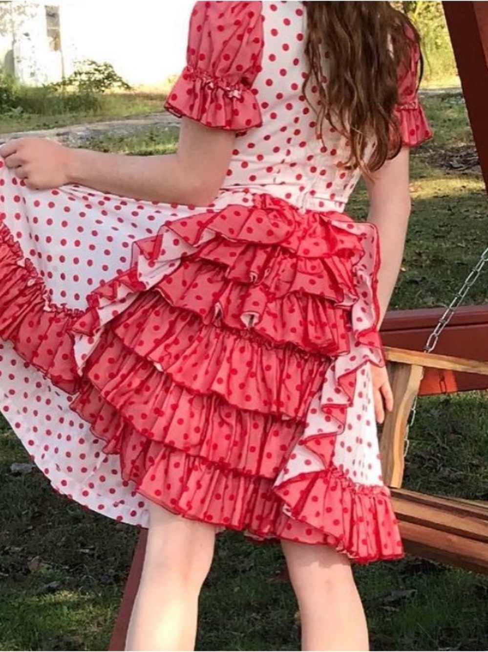 Vintage Pink and Red Polka Dot Midi Dress